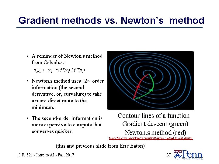 Gradient methods vs. Newton’s method • A reminder of Newton's method from Calculus: xi+1