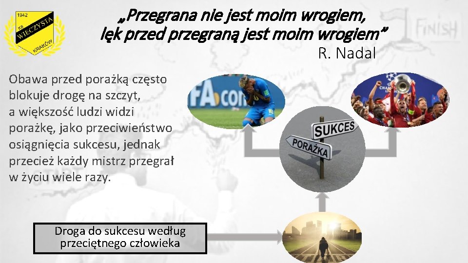 „Przegrana nie jest moim wrogiem, lęk przed przegraną jest moim wrogiem” R. Nadal Obawa