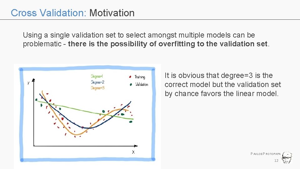 Cross Validation: Motivation Using a single validation set to select amongst multiple models can