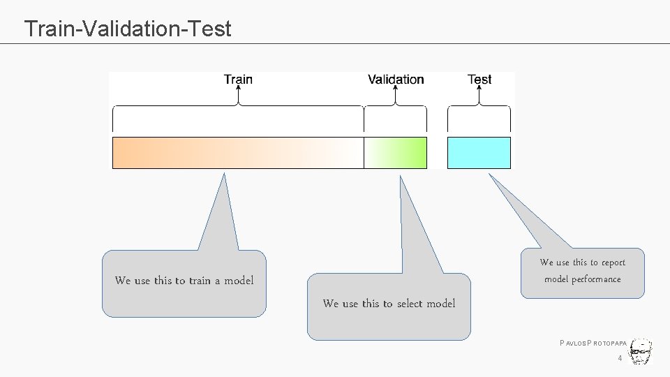 Train-Validation-Test We use this to report model performance We use this to train a