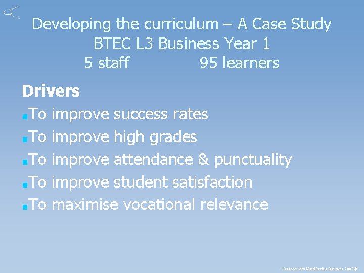 Developing the curriculum – A Case Study BTEC L 3 Business Year 1 5
