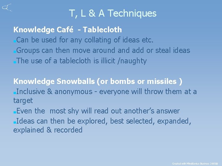 T, L & A Techniques Knowledge Café - Tablecloth ■Can be used for any