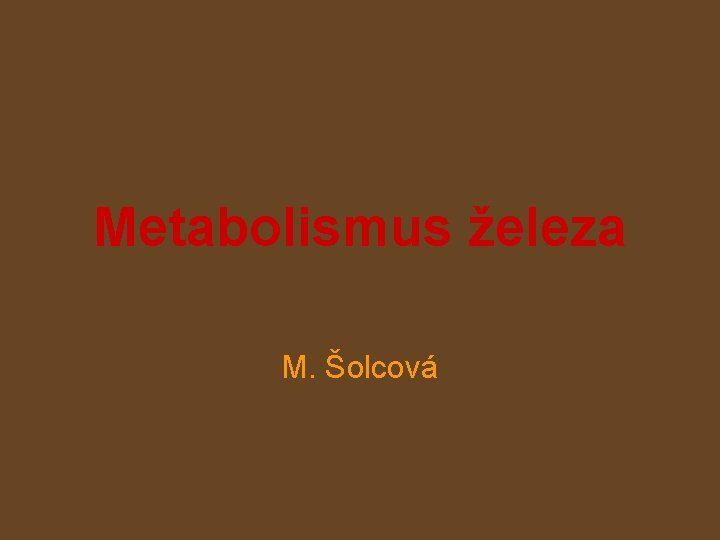 Metabolismus železa M. Šolcová 
