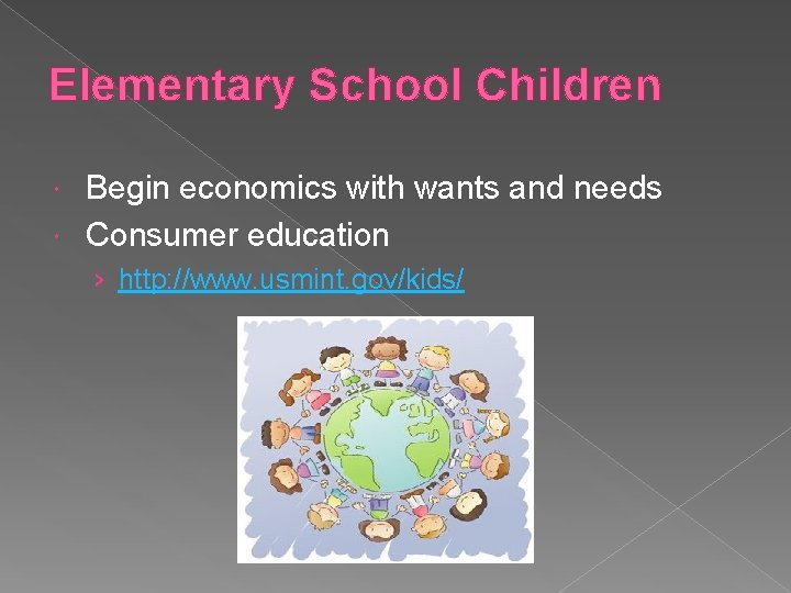 Elementary School Children Begin economics with wants and needs Consumer education › http: //www.