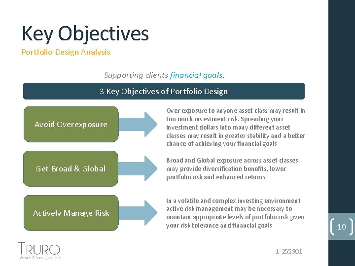 Key Objectives Portfolio Design Analysis Supporting clients financial goals. 3 Key Objectives of Portfolio