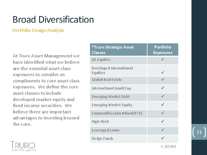 Broad Diversification Portfolio Design Analysis At Truro Asset Management we have identified what we
