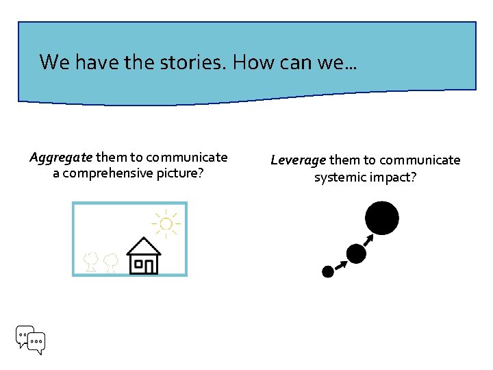 We have the stories. How can we… Aggregate them to communicate a comprehensive picture?