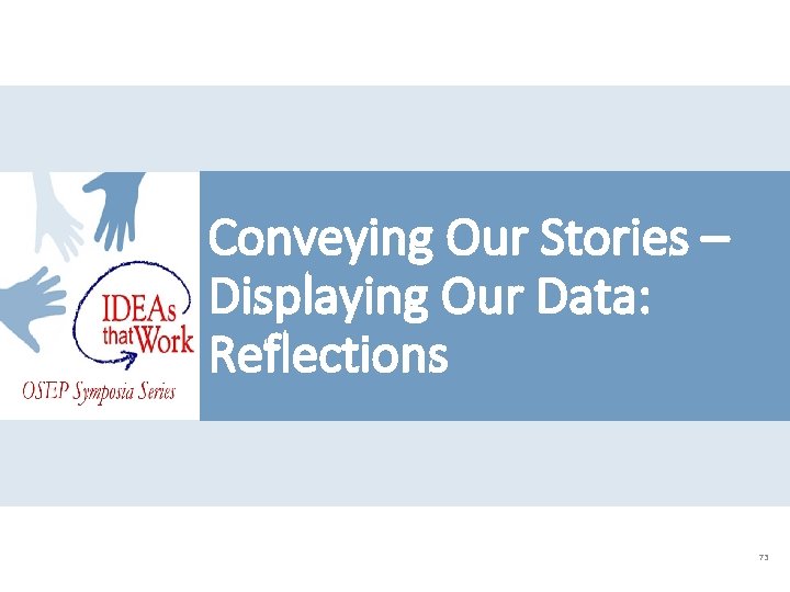 Conveying Our Stories – Displaying Our Data: Reflections 73 