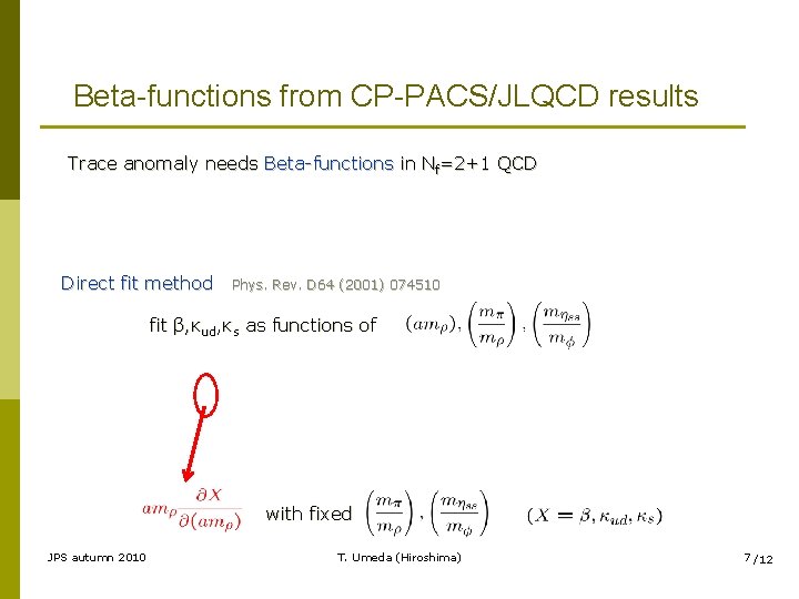 Beta-functions from CP-PACS/JLQCD results Trace anomaly needs Beta-functions in Nf=2+1 QCD Direct fit method