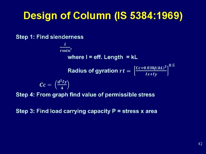 Design of Column (IS 5384: 1969) • 42 