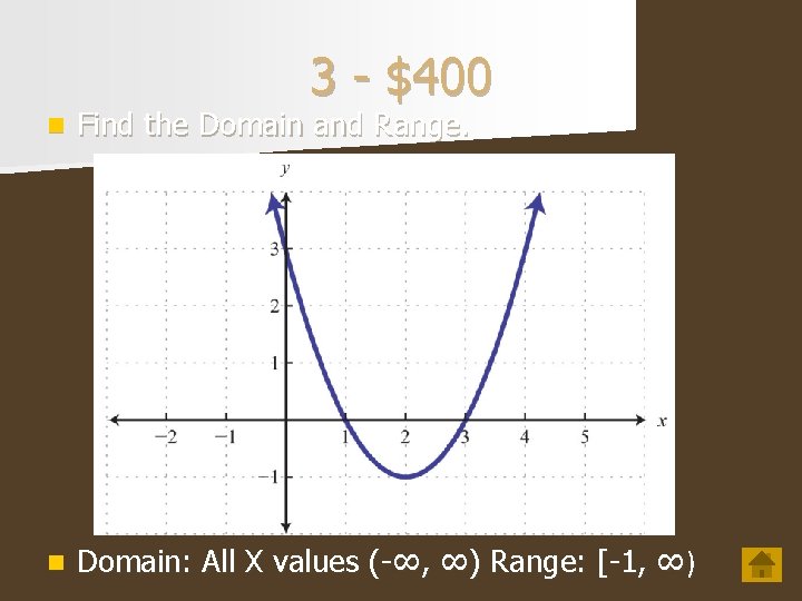 3 - $400 n Find the Domain and Range. n Domain: All X values