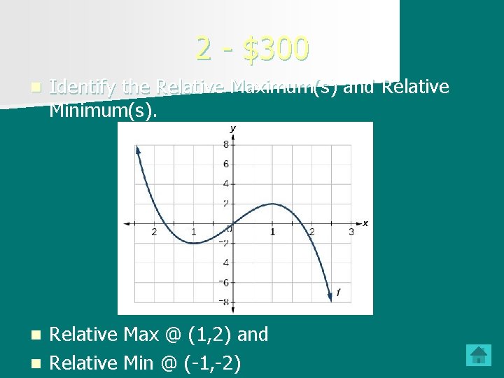 2 - $300 n Identify the Relative Maximum(s) and Relative Minimum(s). Relative Max @