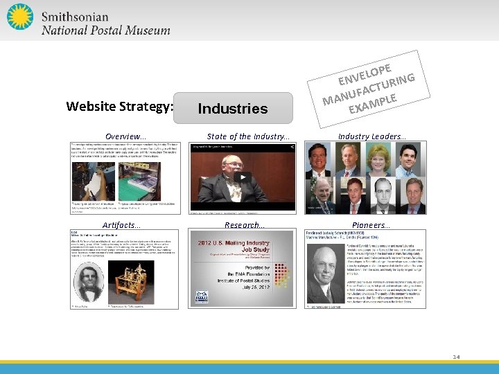 Website Strategy: Overview… Artifacts… Industries State of the Industry… Research… OPE G L E