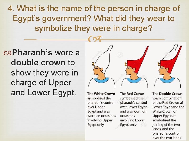 4. What is the name of the person in charge of Egypt’s government? What