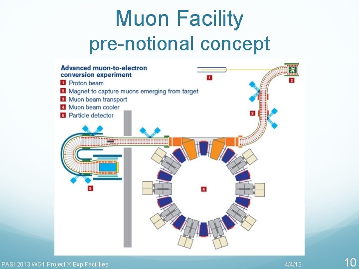 Muon Facility pre-notional concept PASI 2013 WG 1 Project X Exp Facilities 4/4/13 10