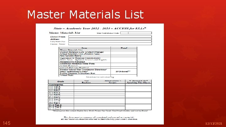 Master Materials List 145 12/13/2021 