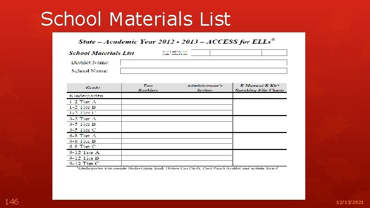 School Materials List 146 12/13/2021 