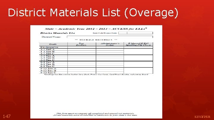 District Materials List (Overage) 147 12/13/2021 