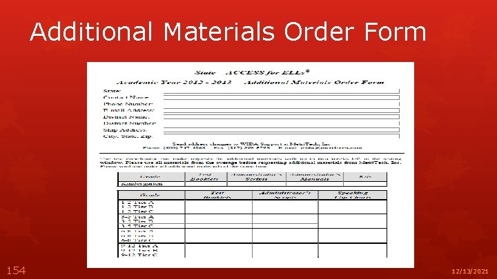 Additional Materials Order Form 154 12/13/2021 