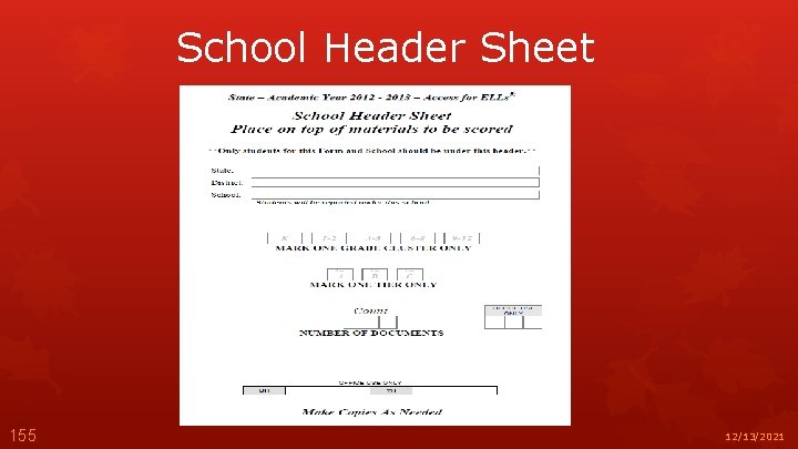 School Header Sheet 155 12/13/2021 