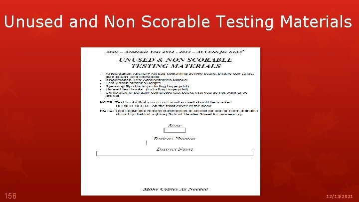 Unused and Non Scorable Testing Materials 156 12/13/2021 