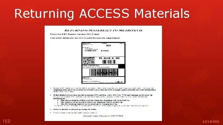 Returning ACCESS Materials 158 12/13/2021 