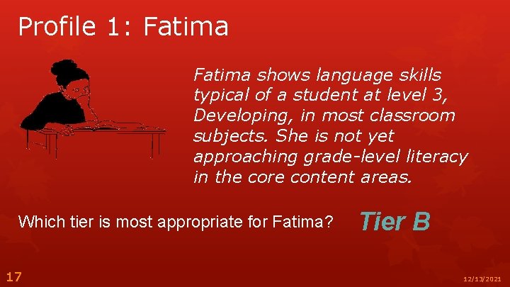 Profile 1: Fatima shows language skills typical of a student at level 3, Developing,