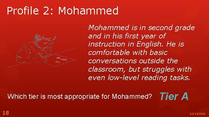 Profile 2: Mohammed is in second grade and in his first year of instruction