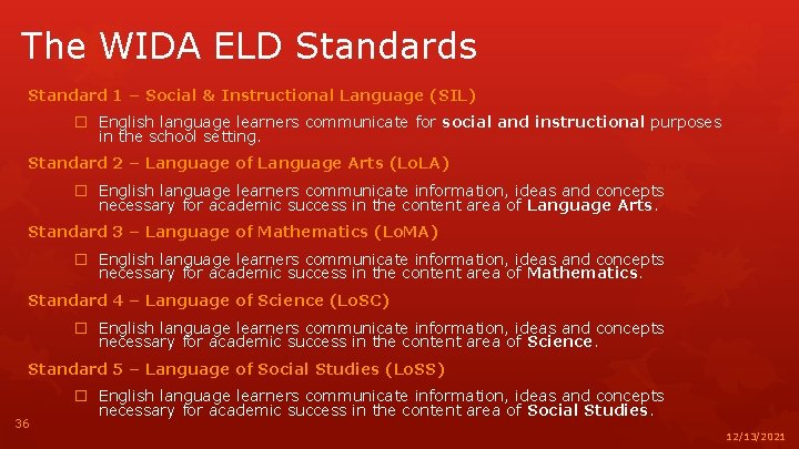 The WIDA ELD Standards Standard 1 – Social & Instructional Language (SIL) � English