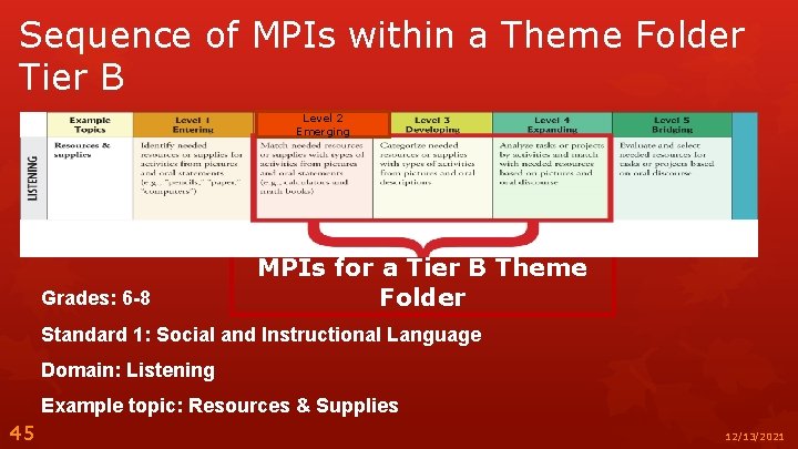 Sequence of MPIs within a Theme Folder Tier B Level 2 Emerging Grades: 6