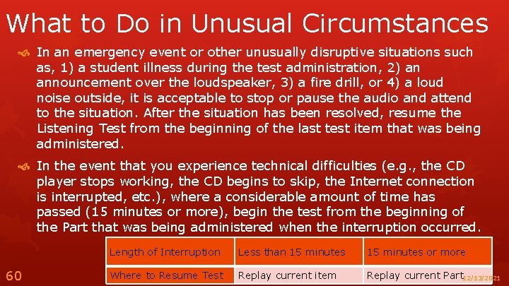 What to Do in Unusual Circumstances In an emergency event or other unusually disruptive