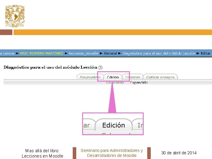 Mas allá del libro: Lecciones en Moodle Seminario para Administradores y Desarrolladores de Moodle