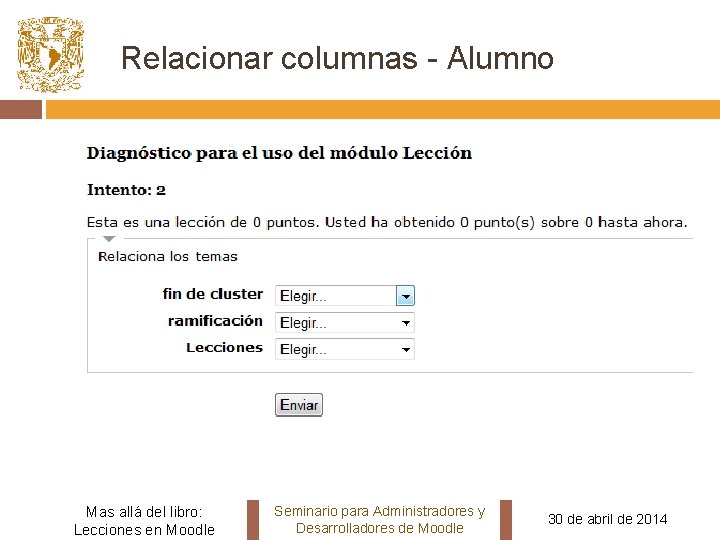 Relacionar columnas - Alumno Mas allá del libro: Lecciones en Moodle Seminario para Administradores