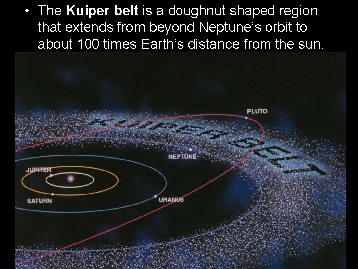  • The Kuiper belt is a doughnut shaped region that extends from beyond
