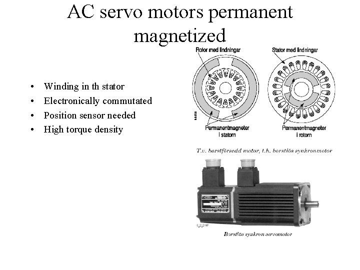 AC servo motors permanent magnetized • • Winding in th stator Electronically commutated Position