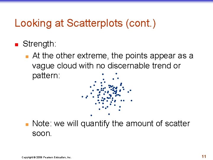 Looking at Scatterplots (cont. ) n Strength: n At the other extreme, the points