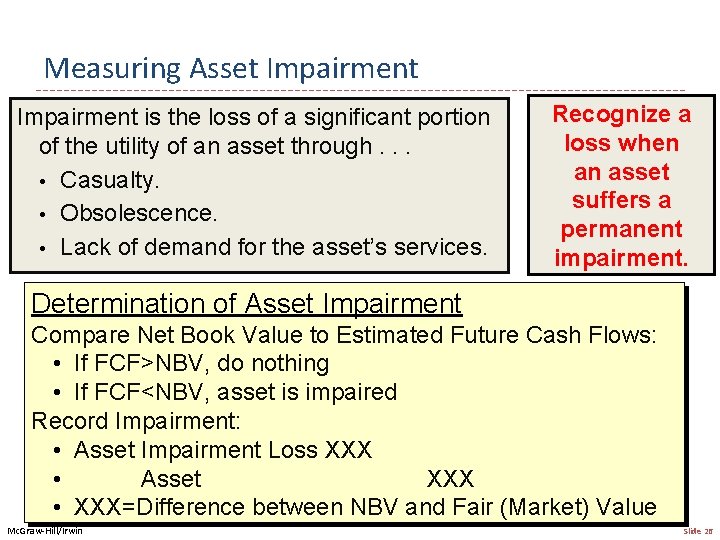 Measuring Asset Impairment is the loss of a significant portion of the utility of