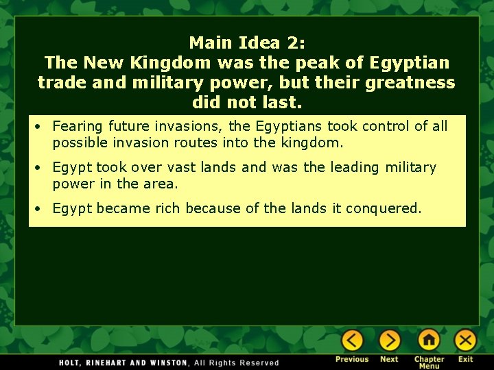 Main Idea 2: The New Kingdom was the peak of Egyptian trade and military