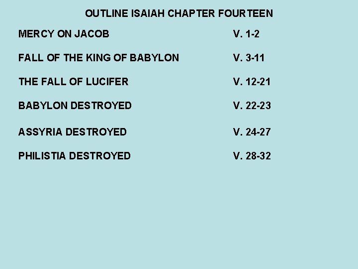 OUTLINE ISAIAH CHAPTER FOURTEEN MERCY ON JACOB V. 1 -2 FALL OF THE KING