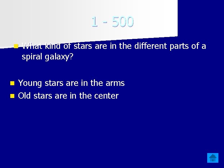 1 - 500 n What kind of stars are in the different parts of