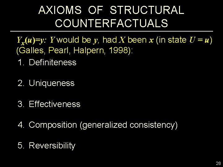 AXIOMS OF STRUCTURAL COUNTERFACTUALS Yx(u)=y: Y would be y, had X been x (in