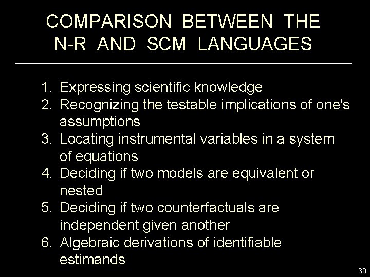 COMPARISON BETWEEN THE N-R AND SCM LANGUAGES 1. Expressing scientific knowledge 2. Recognizing the