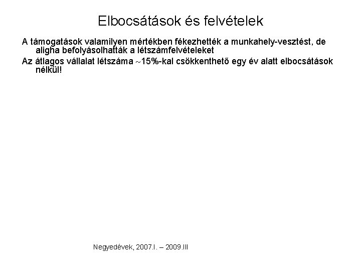 Elbocsátások és felvételek A támogatások valamilyen mértékben fékezhették a munkahely-vesztést, de aligha befolyásolhatták a