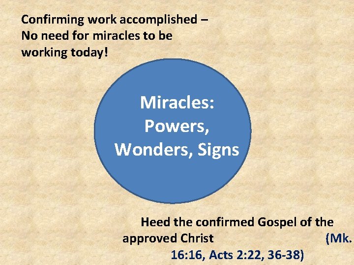 Confirming work accomplished – No need for miracles to be working today! Miracles: Powers,