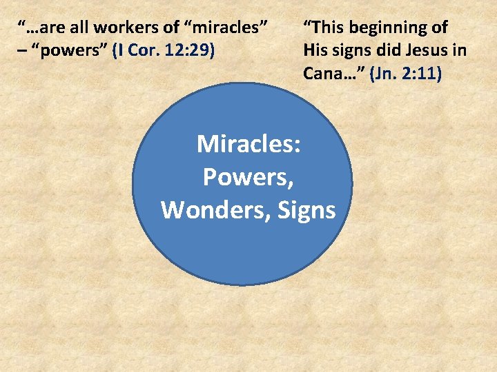 “…are all workers of “miracles” – “powers” (I Cor. 12: 29) “This beginning of