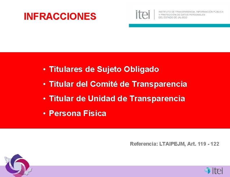 INFRACCIONES • Titulares de Sujeto Obligado • Titular del Comité de Transparencia • Titular