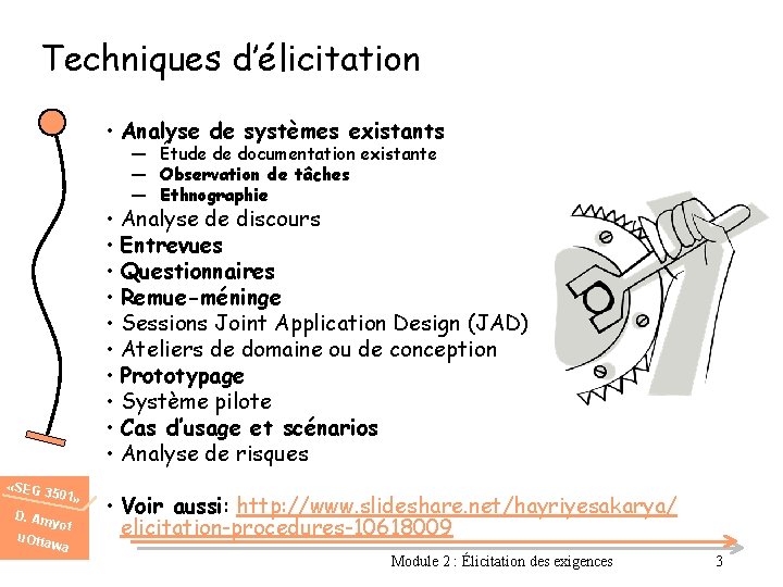 Techniques d’élicitation • Analyse de systèmes existants ― Étude de documentation existante ― Observation