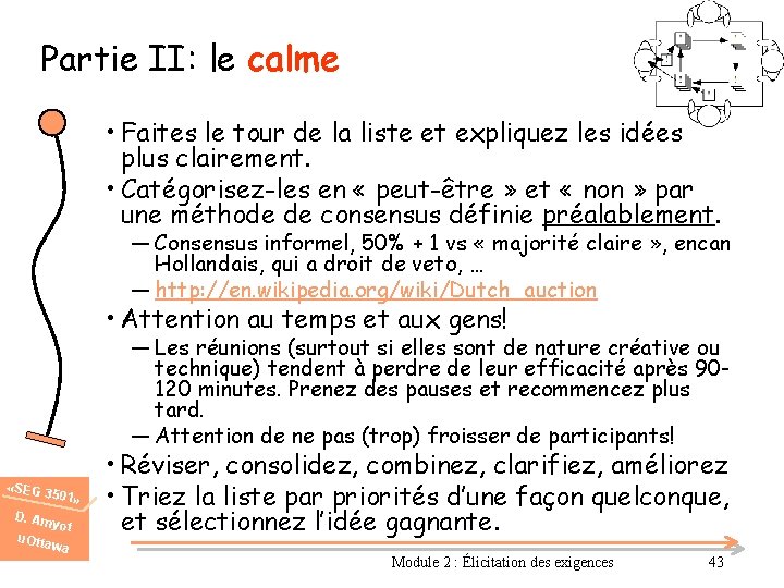 Partie II: le calme • Faites le tour de la liste et expliquez les