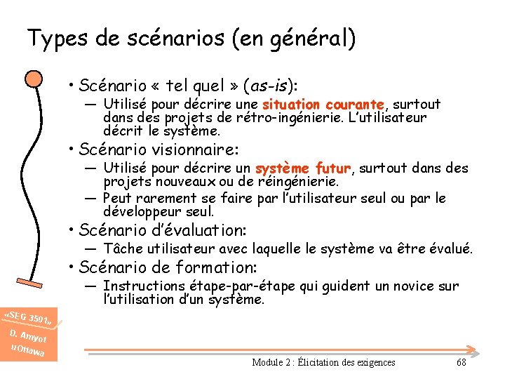 Types de scénarios (en général) • Scénario « tel quel » (as-is): ― Utilisé