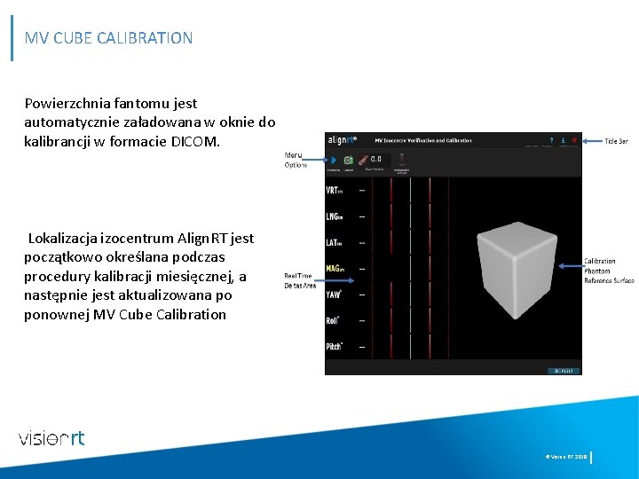 MV CUBE CALIBRATION Powierzchnia fantomu jest automatycznie załadowana w oknie do kalibrancji w formacie